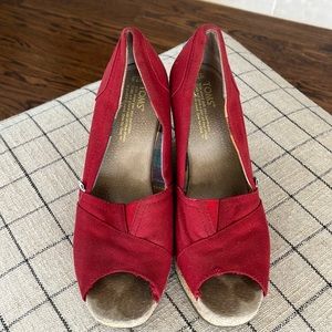 Tom’s Red Wedge Espadrilles